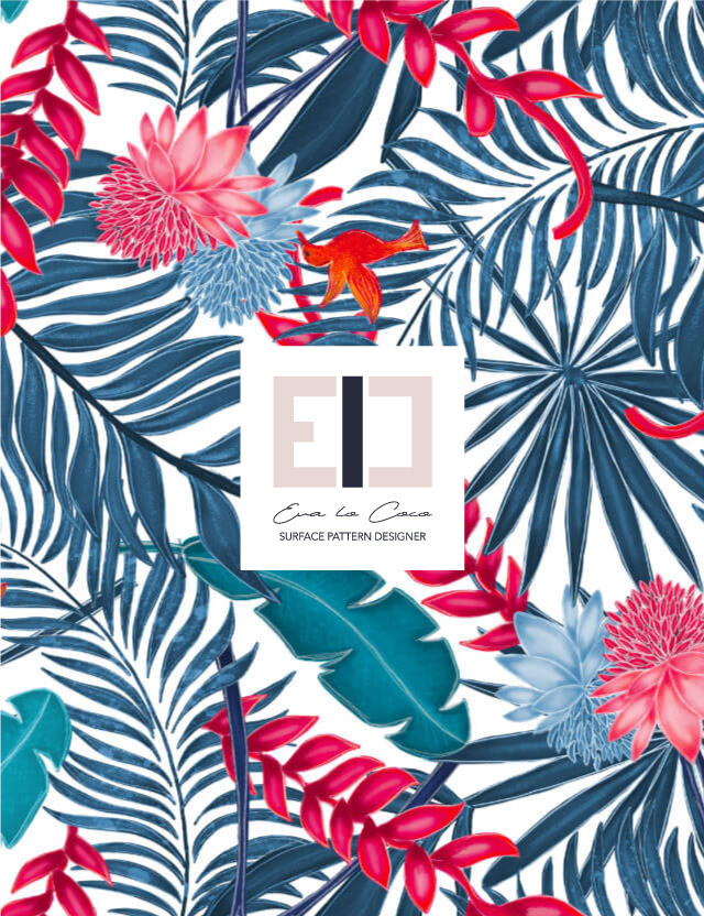 Pattern blue jungle white background Eva Lo Coco large scale