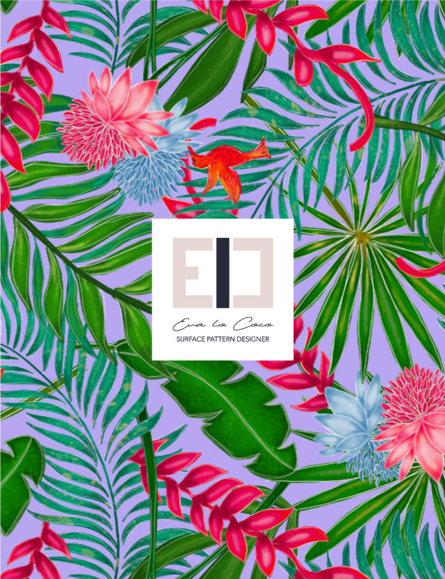 pattern Green jungle lilac background Eva Lo Coco large scale