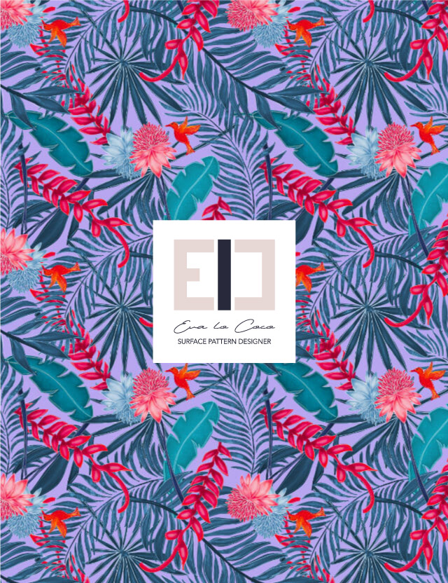 pattern blue jungle lilac background Eva Lo Coco little scale