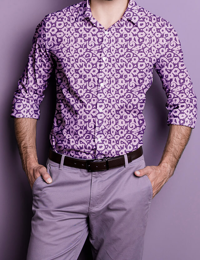 pattern astratto loose hessboard eva lo coco rosa e viola camicia uomo