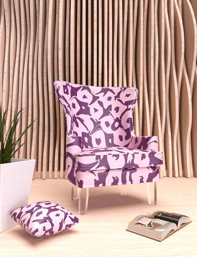 pattern astratto loose hessboard eva lo coco viola e rosa poltrona
