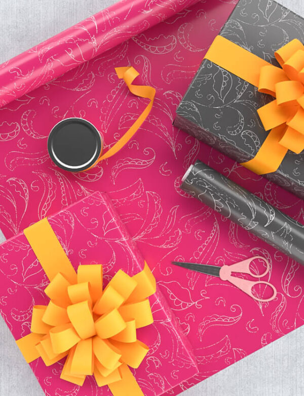 pattern elegant leaves fuchsia background eva lo coco wrapping paper