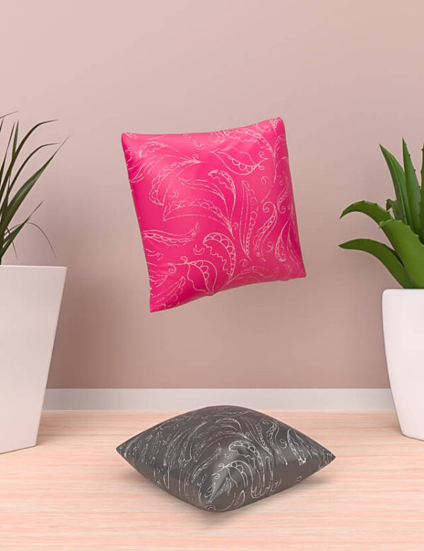 pattern elegant leaves fuchsia grey background eva lo coco pillows