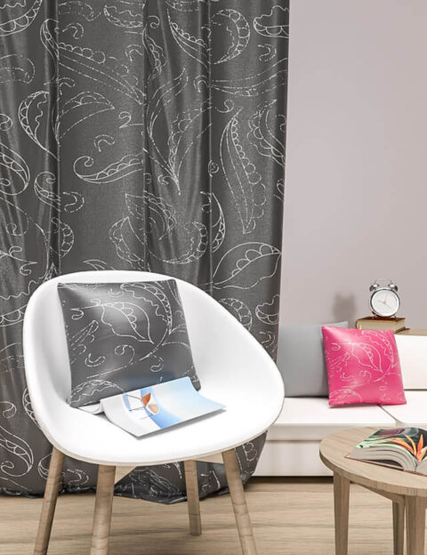 pattern elegant leaves grey background eva lo coco curtain