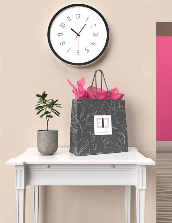 pattern elegant leaves grey background eva lo coco shopper bag