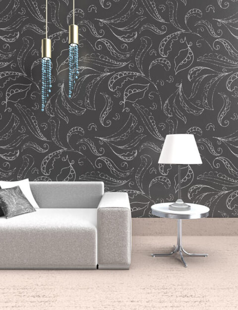 pattern elegant leaves grey background eva lo coco wallpaper