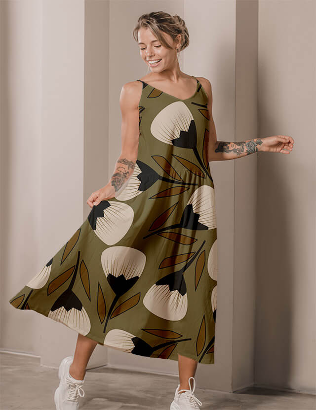 pattern floreale danza floreale military green Eva Lo Coco summer dress