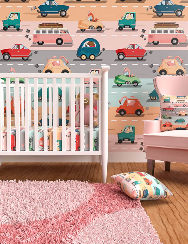 Pattern kids funny cars eva lo coco wallpaper