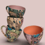Pattern animali savana delle favole Eva Lo Coco giraffa leone zebra elefante iena foglie cups