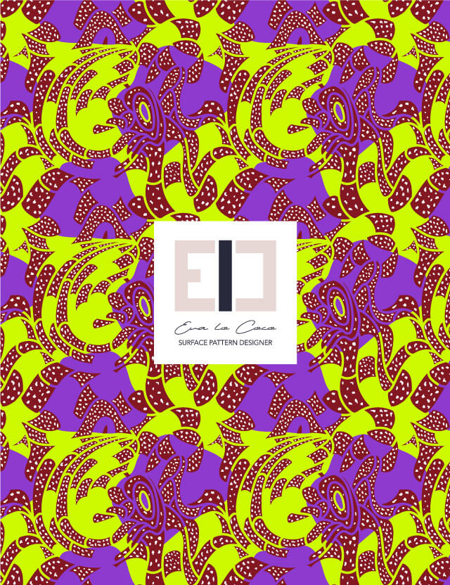 pattern astratto ritmo vibrante viola verde bordeaux africa eva lo coco little scale