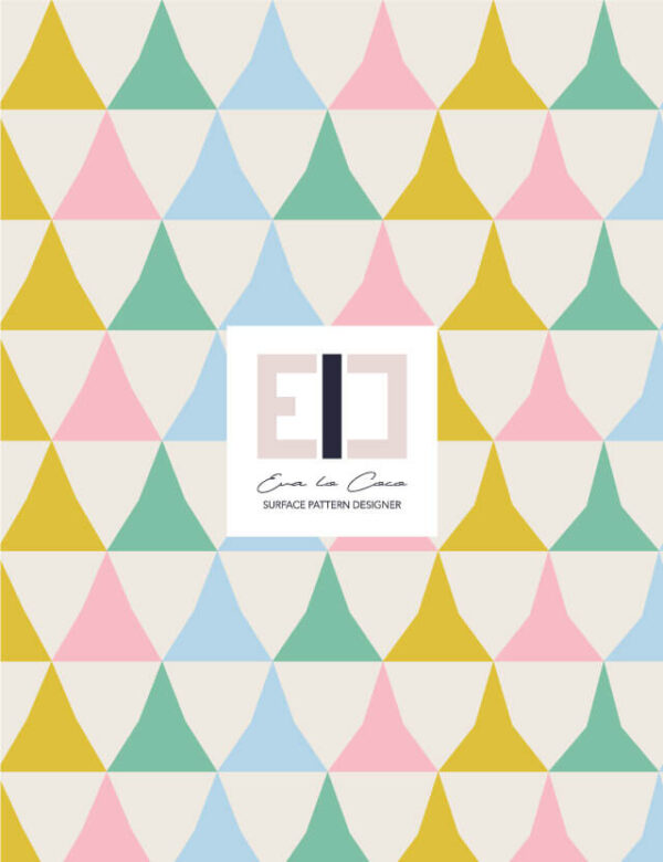 pattern geometrico triangles in metamorphosis yellow pink light blue turquoise Eva Lo Coco large scale