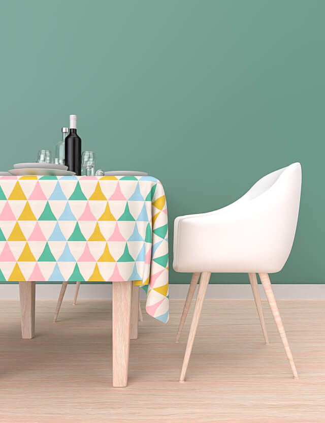 pattern geometrico triangles in metamorphosis yellow pink light blue turquoise Eva Lo Coco tablecloth