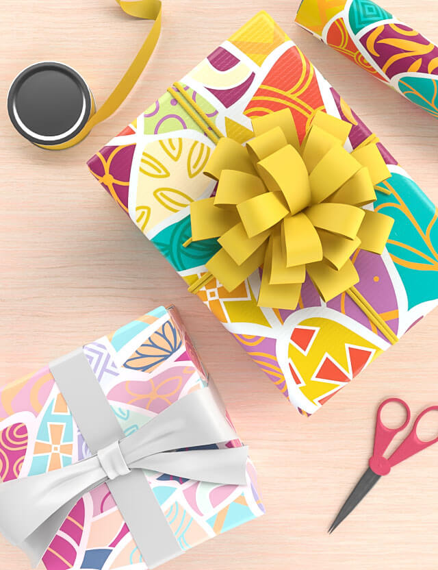 abstract pattern barcelona pastel tone vibrant colors eva lo coco wrapping paper